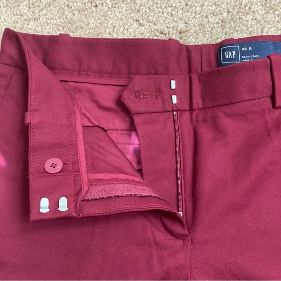 GAP FORMAL/WORK PANTS WOMENS Size 06 R Slim Crop Color Maroon Zipper Pockets NWT - Picture 10 of 16